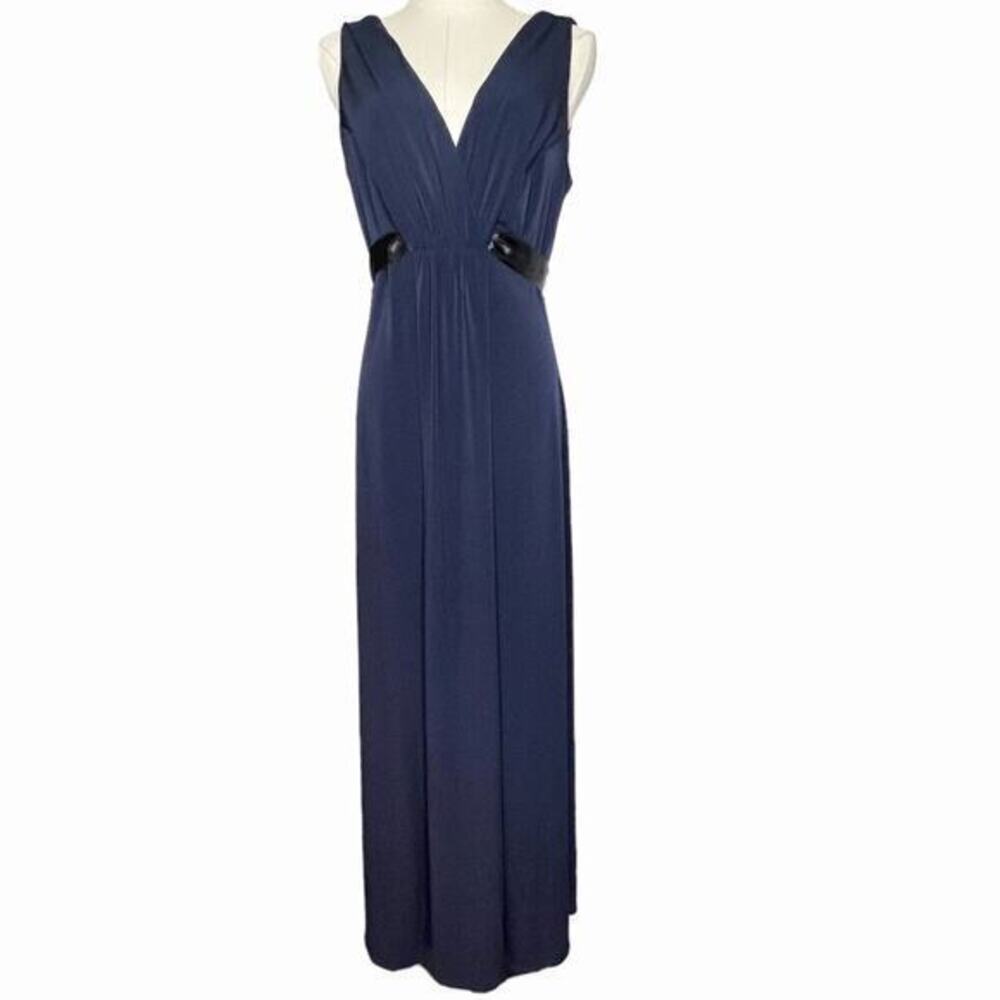 Amsale Navy Blue Black Satin Tie Sleeveless Dress
‎ Size 12